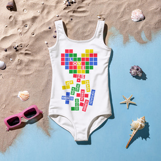 Playful Youth Swimsuit Inspirational Colorful Girl's Swimsuit Pattern Swimsuit Retro Swimsuit One Piece Bathing Suit Girl's Bold Swimsuit Game Like Swim