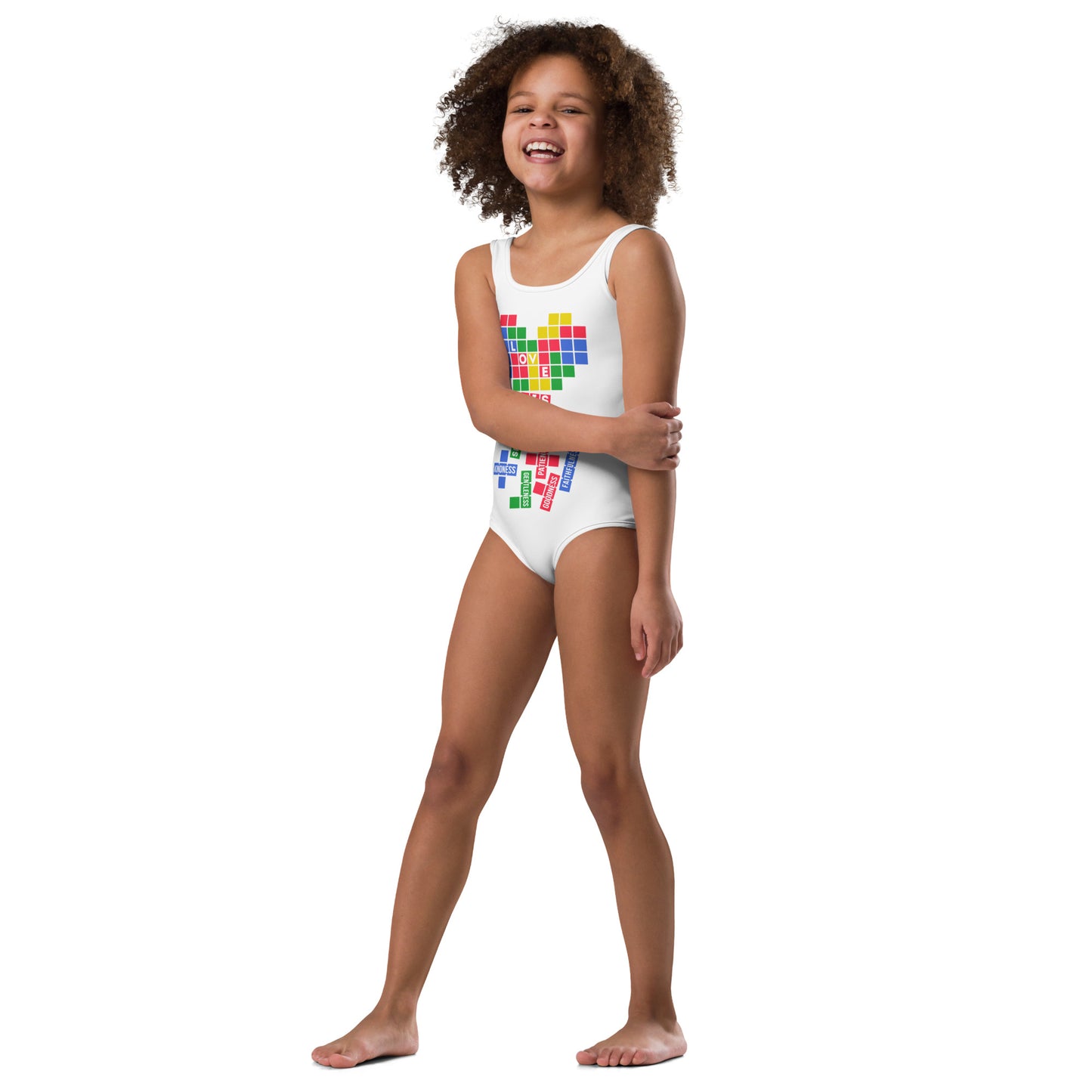 Playful Youth Swimsuit Inspirational Colorful Girl's Swimsuit Pattern Swimsuit Retro Swimsuit One Piece Bathing Suit Girl's Bold Swimsuit Game Like Swim