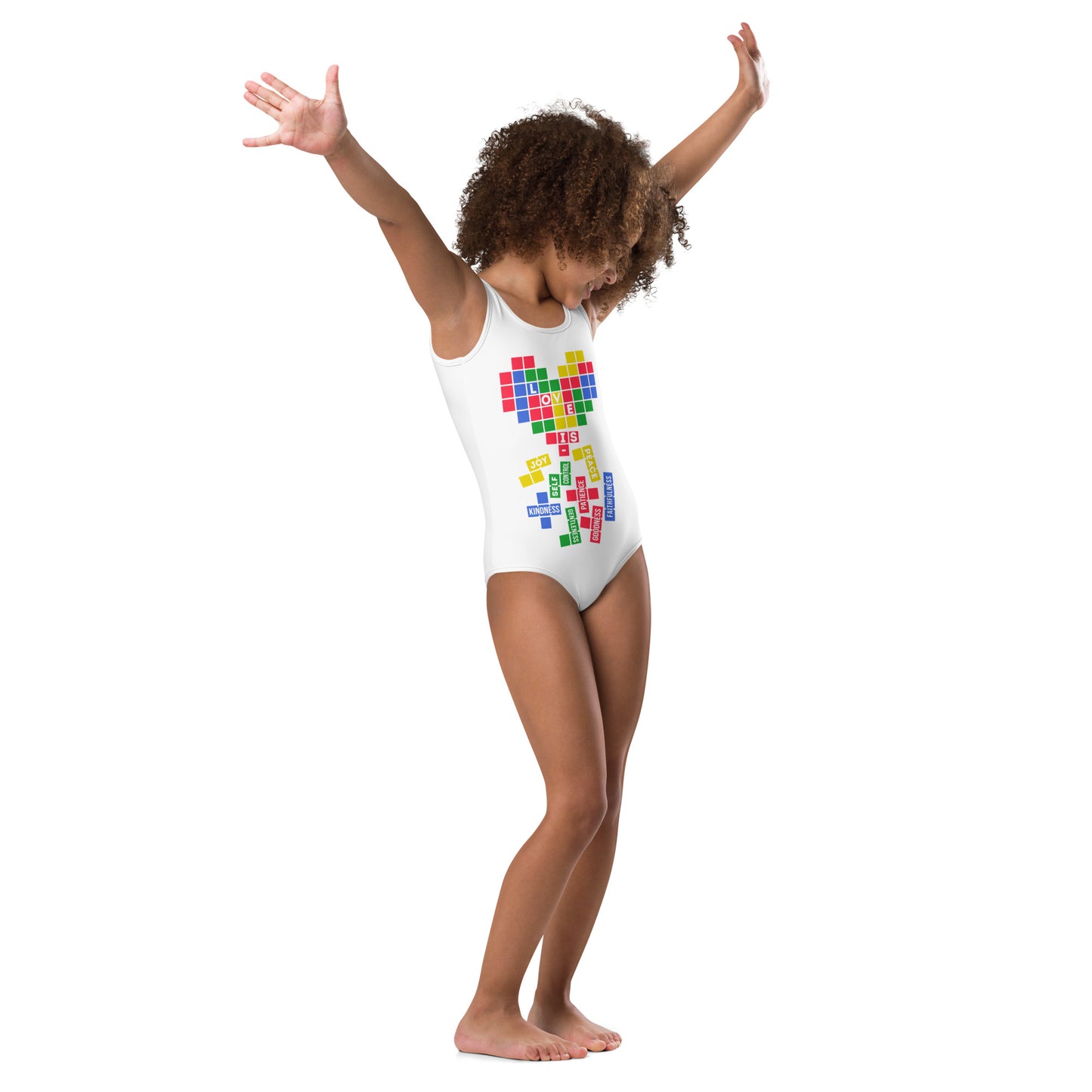 Playful Youth Swimsuit Inspirational Colorful Girl's Swimsuit Pattern Swimsuit Retro Swimsuit One Piece Bathing Suit Girl's Bold Swimsuit Game Like Swim